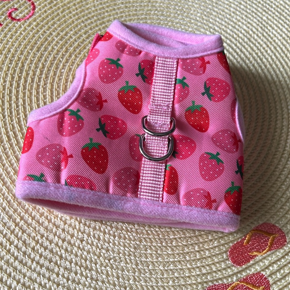 Pink Strawberry Print Dog Harness Vest with Back D-Ring